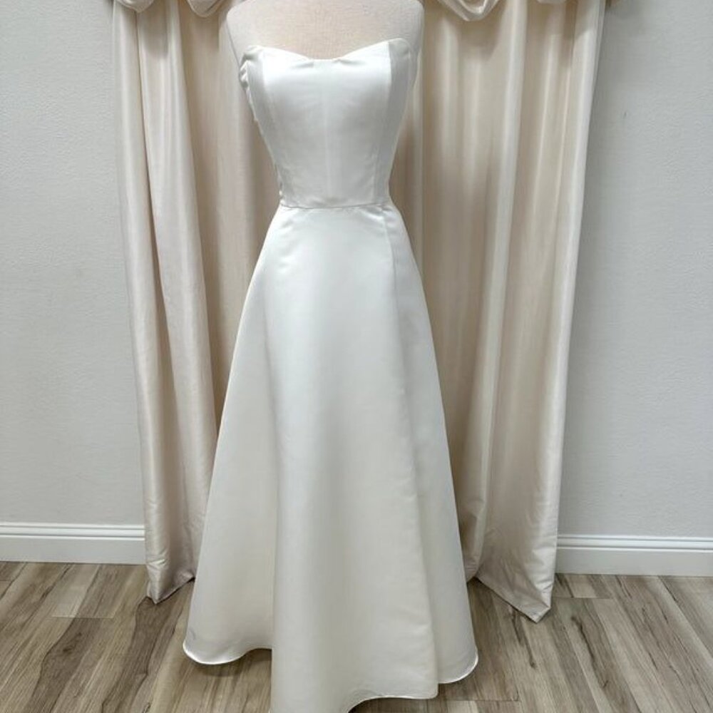 Wtoo White Satin Strapless A-Line Wedding Dress with Front Slit - Picture 3 of 11